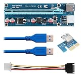 Kyerivs PCI-E 1 x auf 16 x Powered Riser Adapterkarte mit 60 cm USB 3.0 Verlängerungskabel & Molex auf SATA Stromkabel – GPU Riser Extender Kabel – Ethereum Mining ETH (1 Stück)