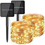 [2 Stück] Solar Lichterkette Aussen, Hepside Lichterkette Außen 12M 120 LED lichterkette solar außen IP65 Wasserdicht 8 Modus Balkon Lichterkette Solar für Deko Terrase Weihnachten Party, Warmweiß