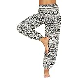 Orgrul Damen Pant Lange Haremshose, Loose Sommerhose Leicht Freizeithose Bedruckte Boho Strand Hosen Lässige Casual Strandhose Bohemian Beach Pants Sweathose Bein Hose Stoffhose D01 (L, E)