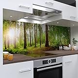 One-Wheel | selbstklebende Küchenrückwand | 400x60 cm harte PVC Folie | Wandtattoo für Fliesenspiegel Design Bäume grün | Motiv: W