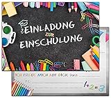 Einschulung Einladungskarten | 12er Set Einladungen zum Schulanfang | DIN A6 Einladungskarten 1. Schultag für Jungen & Mädchen | 14,8 x 10,5