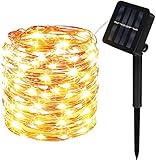 Solar Lichterkette Außen, Molbory 200 LED Lichterkette Mit 20M Kupferdraht 8 Modi Warmweiß Dekorative Lichterkette Wasserfest String Beleuchtung Ambiente für Garten, Schlafzimmer, H