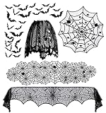 5er Pack Exquisite Halloween Dekoration Tischdecken Sets, Tischdecke Läufer Esszimmer Schal Kamin Mantel Spinnennetz Tischläufer Spitze Tischdecke 3D Fledermaus Wandaufkleber für Halloween Party