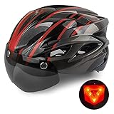 Shinmax Fahrradhelm,CE-Zertifikat,Fahrradhelm mit Abnehmbarer Schutzbrille Visier für Herren Damen Erwachsene Radhelm Einstellbarer Sicherheitsschutz LED Rücklicht Skateboarding Ski Snowboard 56-62CM