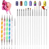 Hanyousheng 20 Pcs Nagel Pinsel, Nail Art Pinselset, Acryl Nagel Kunst Pinsel, 15 Stücke Nagel Pinsel, 5 Stücke Dotted Pen Punktierung Stift für Nagelkunst Nageldesign Manikü
