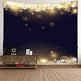 Banemi Wandbehang Tapisserie, Schnee und Lichtschatten Blaues Gold Polyester Wandteppich Frau 200X200