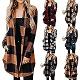 Kariertes Hemd Damen Neu Langarm Druckknopf Offene Front Lange Strickjacke Oberbekleidung Oversize Hemdbluse Damen Jacken Bluse Lässiges Hemd Lockeres Ob