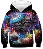 Ocean Plus Jungen Kapuzenpullover Digitaldruck Hoodie Langarmshirt Pullover Sweatshirts mit Kapuze (M (Körpergröße: 135-140cm), Bunte Galaxie Katze)