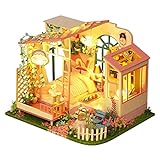 Hellery Crafts Holz Puppenhaus DIY W / LED Licht & Möbel Set Gartenhaus Holzhaus 3D Puzzle Geburtstagsgeschenke Selbstgebautes Kinderspielzeug
