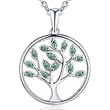 amen Halskette Lebensbaum 925 Silber Zirkonia Kristall Baum des Lebens Yggdrasil Anhänger mit Kette,Damen Schmuck,kette: 45-50CM (silber,Smaragd)