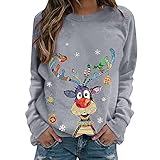 YILEEGOO Weihnachtshemden für Damen, Grafik-T-Shirts, Weihnachts-Outfits, Hirsch-Schneemann-Druck, Xmas Langarm-Baseball-Top-Shirts, grau, S