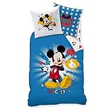 MICKY Maus Kinder Bettwäsche · MICKEY MOUSE SUPER STAR Sterne · Wende Motiv in blau · 2 teilig - Kissenbezug 80x80 + Bettbezug 135x200 cm - 100% Baumw