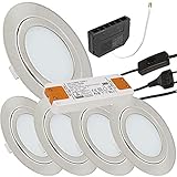 LED Möbeleinbauleuchte 12V ultra flach 5 x 3W Einbaustrahler Hanna 190lm inkl. LED Trafo, Mini Verteiler, 230V Zuleitung mit Schnurschalter Lochausschnitt: 55 bis 60