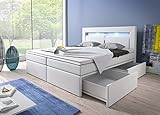 Wohnen-Luxus Boxspringbett 180x200 Weiß mit Bettkasten LED Kopflicht Kunstleder Hotelbett Polsterbett Brü