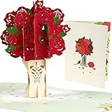 LIEBESSA® - 3D Karte Rote Rosen Blumenstrauß, Handgemachte Pop-Up Grußkarte, Traum-Geschenk zum Geburtstag, Hochzeit, Verlobung, Hochzeitstag, Jahrestag der Frau, Freundin, Mutter - Geschenkk