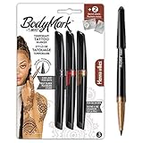 BodyMark by BIC, temporäre Tattoos in 3 verschiedenen Farben, geruchsarme & schnell trocknende Tattoo Stifte mit 2 Schab