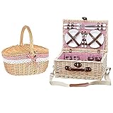 GSYH Wicker Picknickkorb Mit Zubehör - Picknickkorb für 4 Personen, Willow Hamper Set, Kostenlose Decke und Besteck Service Kit für Party Oder Camping Picknickkorb Im F