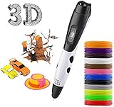 3D Stifte, 3d Stifte Set, Intelligenter 3D Druck Stift, 3D Drucker Stift, Kompatibel mit PLA und ABS, 3D Stift mit PLA 12 Farben für Kunsthandwerk, Erwachsene und Kinder (Black)