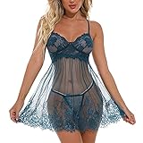 YOUQQI Spitze Negligee Dessous Damen Sexy Set Unterwäsche Lingerie mit g-String Sexy Pyjama-Set aus Spitze mit Perspek