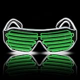 LMS LED-Brille, beleuchtet El Wire Rave, Shutter-Brille, leuchtet im Dunkeln, blinkende LED-Sonnenbrille, leuchtende Brille für Partys, EDM, Halloween RB01 (weiß + grün)