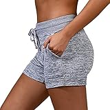 Qtinghua Lässige Damen-Sport- und Yoga-Shorts mit Schnürung, hohe Taille, lose mit Taschen, grau, S