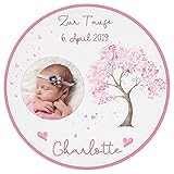 Tortenaufleger Tortenbild Taufe LEBENSBAUM BLUMEN rosa Mädchen sofort frei gestalten den Wunschtext Foto frei wählbar essbar Ø 20cm 60027