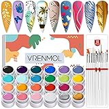 Vrenmol Gel Paint Nail Kit - 24 Farben Gel Nagellack Set mit 15 Stück Nagellack Pinsel für Nail Art Nail Design DIY Maniküre zu Hause oder professionellen Nag