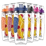Opard Trinkflasche mit Früchtebehälter 946ml Wasserflasche mit fruchteinsatz Infuser Sports Water Bottle Tritan BPA-frei Flasche mit Rezept und Pinsel (Dunkelblau 946ml, 946ml)