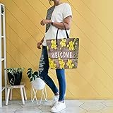 GIGIJY Welcome Schild mit Frühlingsblume Handtasche groß für Damen Schultertasche Einkaufstasche Organizer Taschen für Frauen mit Griff ob