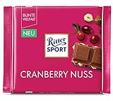 Ritter Sport Cranberry Nuss, leckere Vollmilch mit fruchtigen Cranberries und knackigen Haselnuss-chen, Schok