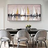 Handgemaltes Ölgemälde Auf Leinwand - Abstrakte Segelbootlandschaft Dicke Strukturierte Messer Kunstwerke Auf Leinwand Kunst Wand Für Wohnzimmer Schlafzimmer Büro Flur Hotel Und Esszimmer, Als B