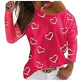 Kobay Women's Langarm Herbst Winter Casual Mantel Oberteile Elegant Langarmshirt Frauen Print Lose Schulter Casual Langarm T-Shirt Top Bluse(Pink, XXL) 32
