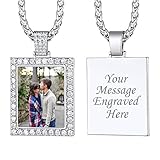 Suplight personalisiert Rechteck Anhänger mit Weizenkette 66+5cm platiniert Zirkonia Foto Kette mit Textgravur Valentinstag Weihnachten Modeschmuck für Ehemann V