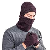 Männer Frauen solide warme Baumwolle häkeln Winter Wolle stricken Handschuhe Lätzchen & Hut dreiteiligen Anzug Outdoor Unisex Erwachsene einfach zu spielen Handy Eine Größe D