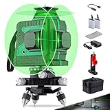 HUTACT 3D-Laser-Wasserwaage, wiederaufladbar, 12 Linien, selbstnivellierendes Laser-Nivellierwerkzeug mit Puls-Modus, drei Flugzeuge, Laser-Wasserwaage, Laser-Nivelliergerät für drinnen und drauß