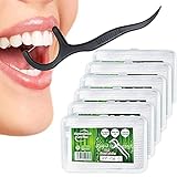 Dental Floss, 300+40 Stück Zahnseide Sticks Zahnstocher Stick, Zahn Draht Zahnpflege Interdental Flossers mit Y-Form Design, Einwegzahnseide Zahnreinigung Sticks von Yuede (6x50+40Pcs) (Bambus-Kohle)