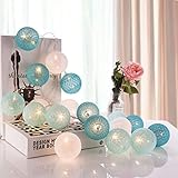 Cotton Ball Lichterkette, TENSUN 3m 20 LED Kugel Lichterketten, Baumwollkugeln Lichterkette für Innen, Weihnachten, Hochzeit, Garten, Party Deko (Tiffany)