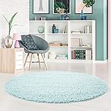 carpet city Shaggy Teppich Hochflor Langflor Pastell Einfarbig Uni Modern in Türkis für Wohnzimmer; Größe: 80x80 cm R