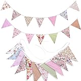 funvce Wimpelkette Stoff Girlande, 12M 42pcs Wimpelkette Outdoor Vintage Wimpel Girlande für Mädchen Babyparty und Kinderzimmer Deko Hochzeits Geburtstag Party