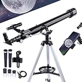 Nocoex Teleskop für Kinder und Anfänger, 60 mm/900 mm f/15 SR4 mm, H12,5 mm und H20 mm, Montage 1,5 x Bralow 3 x Objektiv – Stativ, Telefonadapter, Shutterkontrolle – Schw