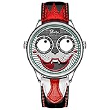 SYLL Clown Fashion Unisex Quarz Armbanduhr mit Leder Edelstahlarmband wasserdichte Hip Hop Uhr für Männer Frauen Paar Uhren,B,B