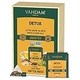 VAHDAM Bio-Detox Kahwa Grüntee (100 Loser Tee Teebeutel) | Detox Tee | Detox Grünteebeutel | Hochgewachsener Grüntee+Ingwer+Tulsi+Nelken+Kreuzkümmel | 100% natürliche Zutaten | Pyramide Grünteeb