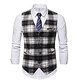 WAQD Herren Elegant Westen Kariert Anzugwesten Streifen Business Slim Fit Baumwolle Herrenwesten Herren Anzugweste V-Ausschnitt Ärmellose Westen Smoking Sakko Herrenanzug Anzug Business H