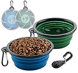 Mocraft 2 Tragbare Hundenäpfe Silikon Auslaufsichere Faltbare Reiseschale Set für Hunde Katzen Unterwegs mit klick Training Karabiner, 450ML