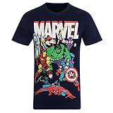 Marvel Comics - Jungen T-Shirt mit Charakteren wie Hulk, Iron Man & Thor - Offizielles Merchandise - Geschenk - Dunkelblau mit Figuren - 7-8 J