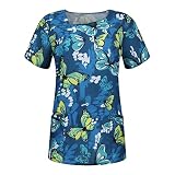 Damen Basic Tees Pullover Shirt Teen Girls V-Ausschnitt Kurzarm Tasche T-Shirt Krankenschwestern Kleidung Frühling T Shirts Plus Size Bluse Sommer Casual Tops Shirts, blau, XXX-Larg
