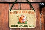 schilderkreis24 – Blechschild Lustiger Spruch “Betreten auf eigene Gefahr – Hier wache ich!“ Hamster Meerschweinchen Geschenkidee Geburtstag Garten Hasenstall Tierliebhaber Weihnachten 18x12