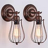 Heircido 2 Pack Wandleuchte Rustikal Wandlampe Industrial Vintage, Wandleuchte Verstellbar mit Metall Käfig Lampenschirm, Antik Innen Wandleuchte im Retro Design, für Flure, Restaurants, Cafés, usw