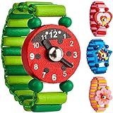 alles-meine.de GmbH 1 Stück _ Armbanduhr / Kinderuhr - Motiv-Mix - aus Holz - bewegliche Zeiger ! - Armband mit Lernuhr - Uhr für Kinder - Mädchen & Jungen - Holzarmb
