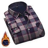 Dickes Warmes Hemd - Mode Plus Samtverdickung Winter Herren Business Warmes Hemd Langärmeliges Dünnes Weiches Flanell-Knopfoberteil Casual Outdoor-Sport Einfach Dunkelblau Rotbraun Kariert, X